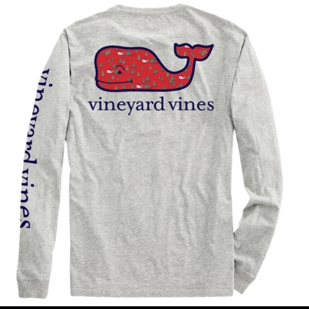 Vineyard Vines Tree Farm Whale Long Sleeve Tee Light Grey Heather Large